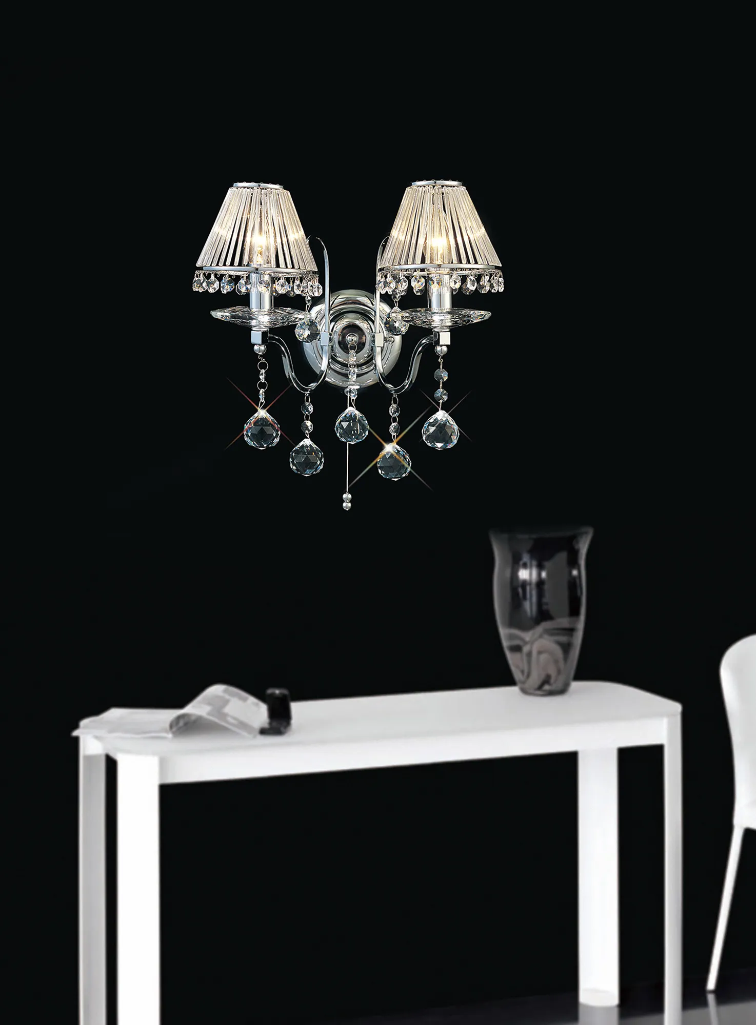 Bianco Polished Chrome Crystal Wall Lights Diyas Armed Wall Lights